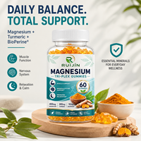 Gummies OEM Magnésium Tri-Plex 60 unités avec Curcuma Poivre Noir B6 B12 Soutien Relaxation Musculaire et Système Nerveux Marque Privée