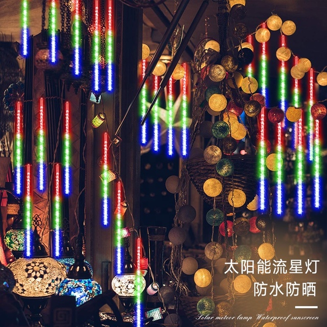 50cm RGB Waterproof Solar Powered LED Meteor Tree Lights 10-Tube Set IP67 Rated for Outdoor Christmas Party Decorations Garden