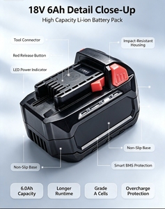 Approvisionnement en gros de batteries au lithium 18V 6Ah avec éclairage latéral, batterie pour outils électriques sans fil, batterie rechargeable pour outils électriques - Product Image 3