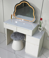 Ensemble coiffeuse blanc crème économique avec miroir éclairé, design moderne, rangement, table de maquillage en bois pour chambre, panneau d'hôtel