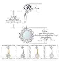 Bijoux de mode fins ASTM-F136 14G titane fileté à l'intérieur 24K plaqué or fleur nombril anneau piercings bijoux