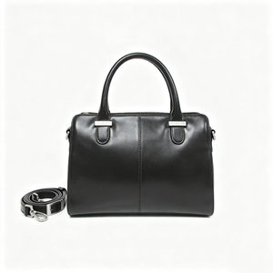 Elegant Black Smooth Leather Top Handle Purse, Multi Layer Storage <b>Silver</b> Hardware Casual <b>Handbag</b> - Product Image 1