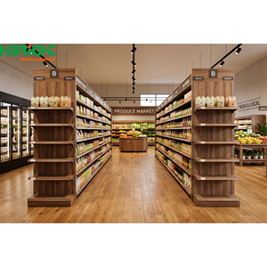 Estanterías de supermercado con acabado de madera, góndolas de exhibición para minoristas, estanterías para pasillos de tiendas de comestibles - Product Image 1