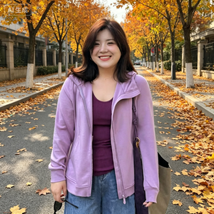 Sudadera con capucha y cremallera para primavera y otoño, informal, transpirable, ligera, adelgazante, entallada, versátil, para uso diario, talla grande para mujer - Product Image 5