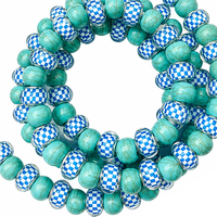 Câble de charge USB 4-en-1 à motif damier turquoise avec perles, cordon multi-chargeur Type C, câble de téléphone multi-connecteurs