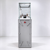 Vitrine de présentation de montres en métal gris avec dessus en verre industriel, éclairage LED, bouton rouge, CE ETL pour magasin de montres