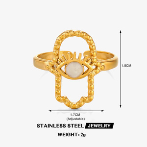 Anillo de Acero Inoxidable con Forma de Ojo, Estilo Europeo y Americano, Retro Francés, Bañado en Oro de 18K, Ajustable - Product Image 6