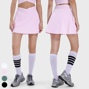 Bayan nefes hızlı kuru etek yan cep <span class=keywords><strong>2</strong></span> in 1 Mini etekler çapraz V kemer kısa açık spor elbise Golf tenis etek - Product Image 2