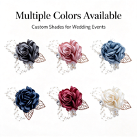 Boutonniere Buatan Tangan dengan Mutiara, Daun Logam, dan Manik-manik Satin Burgundy untuk Pengantin Pria, Pendamping Pengantin, Dekorasi Pernikahan, dan Pesta Prom