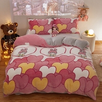 Gros Hiver Épaississement Petit Lait Frais Flanelle Quatre Pièces Fille Coeur Housse de Couette Drap Corail Velours Parure de Lit