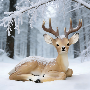 تمثال غزال لطيف من الراتنج بوضعية مستلقية مع قرون - Product Image 3