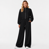 Ensemble de survêtement imprimé respirant pour femme : veste zippée et pantalon de jogging à jambes larges, coupe décontractée et élastique