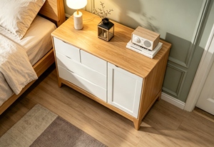 Armoire de rangement moderne en bois massif avec 3 tiroirs, porte à panneau plat, design scandinave pour l'entrée et le salon - Product Image 5