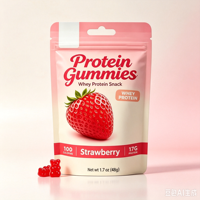 Gummies protéinés au goût fraise pour adultes, marque privée, 17g de protéines de haute qualité par portion, soutien à la récupération musculaire et à l'énergie