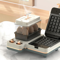 Machine à petit-déjeuner multifonctionnelle 3 en 1 Machine à gaufres remplaçable antiadhésive avec fonction vapeur