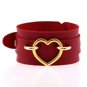 Woman <strong>Man</strong> Punk Goth Double Layer PU Leather Wrist Bracelet Heart Buckle Anime Sexy Bondage <strong>Bangles</strong> - Product Image 1