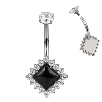 GZN Wholesale New Titanium Bezel Set CZ Top With Oval Natural Stone Center Flower Belly Button Ring