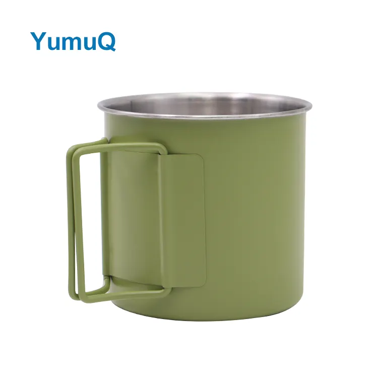 YumuQ0.33Lカスタマイズされたロゴステンレス鋼サーモキャンプマグカップ屋外屋内キッチン用ハンドル付き