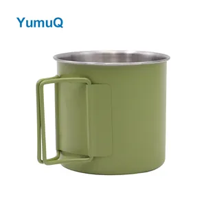 YumuQ 0.33L 맞춤형 로고 스테인레스 스틸 열 캠핑 머그 컵 야외 실내 주방 핸들