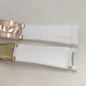 Accessoires de montre, fermoir pliant en acier inoxydable, 20MM*180MM, extrémité incurvée, bracelet en caoutchouc silicone blanc - Product Image 6