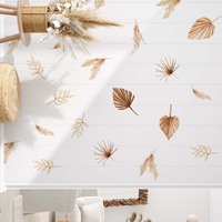 Autocollants muraux en forme de feuille verte dorée, peintures murales décoratives, plantes, autocollants muraux 3D pour chambre à coucher, salon, chambre d'enfant, décorations pour la maison