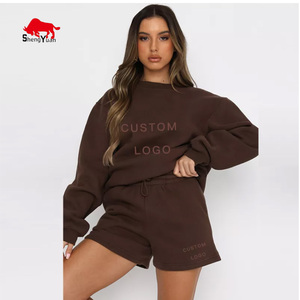 Костюм спортивный женский из 2 предметов, короткий свитшот с капюшоном и штаны, джоггеры, под заказ - Product Image 4