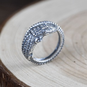 Real Sterling Silver 925 <strong>Crocodile</strong> <strong>Ring</strong> for Men and Women Vintage <strong>Fashion</strong> Opening Adjustable Size Jewelry - Product Image 1