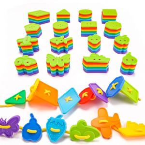 Juguete de Rompecabezas de Plástico con Botones para Desarrollar la Coordinación Mano-Ojo, Formas Geométricas, Colores Brillantes, Enhebrado y Atado - Product Image 5