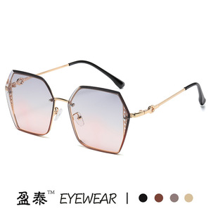Yingtai Eyewear Polygonal Frameless <b>Sunglasses</b> Metal Frame <b>Gradient</b> Lens UV400 Women Fashionable Sunshades - Product Image 2