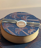 Boîtes d'emballage en papier personnalisées de luxe bleues pour macarons, desserts au chocolat imprimés de motifs palmiers, biscuits et chocolats, cadeaux du Ramadan
