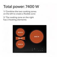 Table de cuisson vitrocéramique encastrable 7400W à 3 zones avec contrôle tactile Flex Zone, verrouillage enfant, minuterie, certifiée CE & RoHS