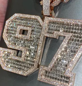 Hip Hop Sieraden 2021 Nieuwe Ontwerpen Two Tone 925 Sterling Zilver Volledig Iced Out Bling Moissanite Emerald Custom 3D Brief hanger