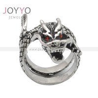 Bague Vintage en argent Thai pour hommes, anneau ouvert du Dragon du zodiaque, personnalité, porte-clés de dominage, en acier inoxydable