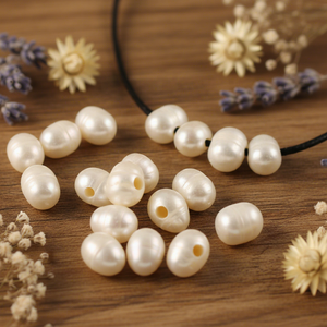 FWP009 קדח חור גדול 9-10 מ\"מ פנינה טבעית של מים מתוקים לעור, חרוזי חור גדול, חרוזי פנינה עם חור גדול - Product Image 2