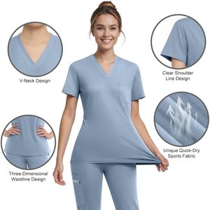 FOXA <b>Women</b> <b>Scrubs</b> V-Neck Top And Jogger Pants Cotton Blend Hospital Uniform Set With Utility Pockets - Product Image 3