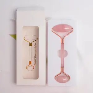 Rouleau de jade en quartz rose de pierre naturelle authentique de haute qualité 100% avec logo personnalisé Rouleau de massage anti-âge pour le visage