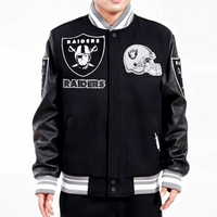 Raiders Mash Up Veste noire Laine mélangée et manches en cuir Patches de broderie Jaket Logo personnalisé