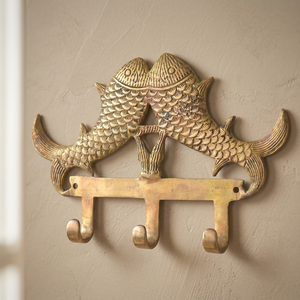 AK Brass Two Fish Design Brass Wall <b>Hook</b> with 3 <b>Hooks</b> Antique Finish Metal <b>Coat</b> & Towel Hanger Home <b>Decor</b> - Product Image 1