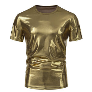 Mens <strong>70s</strong> Metallic <strong>Shirts</strong> Short Sleeve Gold <strong>T</strong>-<strong>shirt</strong> Disco Party Club Tee Tops - Product Image 4