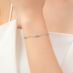 Bracelet en argent S925 avec breloques œil bleu, serti de cristaux et strass, classique, unisexe, pour usage quotidien, bracelet à maillons fins - Product Image 3