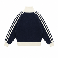 Cardigan zippé en maille pour homme, doux et chaud, en mélange acrylique, polyester et nylon, avec col cheminée, bordure contrastante et manches rayées, pour la vente en gros