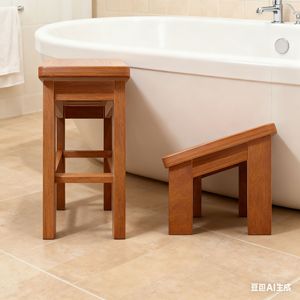 Tabouret de salle de bain en bois Zen Mizuki 45x48cm, siège de douche pliable à deux niveaux, banc de bain pour usage domestique - Product Image 4