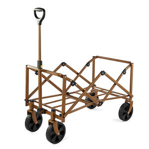 Chariot de camping d'extérieur pliable en aluminium à quatre roues marron, chariot de courses portable pour pique-nique et camping - Product Image 1