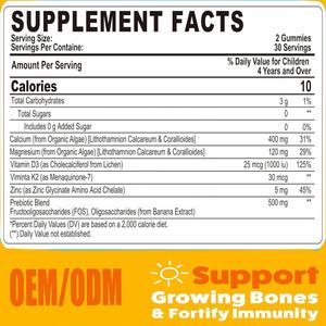 Vigoworld OEM yeni varış 1000IU vitamini <span class=keywords><strong>D3</strong></span> K2 Gummies kalsiyum ile çocuklar için kemik ve kas desteği şekersiz <span class=keywords><strong>D3</strong></span> Gummies - Product Image 5