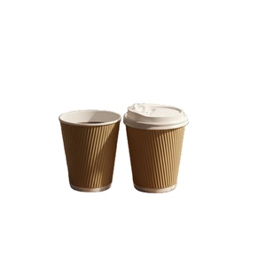Gobelets à parois ondulées jetables en papier kraft écologique 300 g/m² avec logo personnalisé pour café, thé et emballage alimentaire - Product Image 1