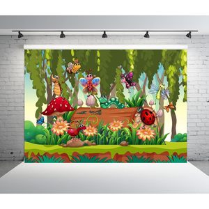 ตกแต่งผนัง7x5ft การ์ตูนสัตว์ฉากหลังสวนป่าจินตนาการพื้นหลังหญ้าสีเขียวสำหรับอาบน้ำทารกเด็กตกแต่งงานปาร์ตี้