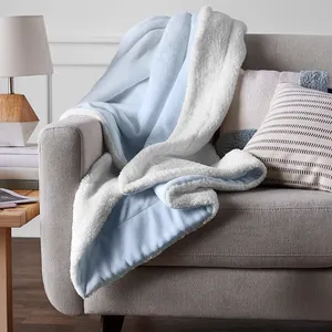 Eco-friendly RPET Custom Plain Plush Flannel And Sherpa 2 Ply Throw Blanket Double Layers Flannel Sherpa Blankets For Winter