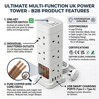 Multiprise avec prise britannique standard 3 broches et port USB Type C, chargeur, rallonge électrique