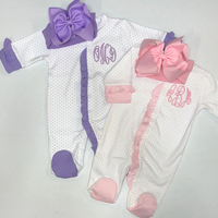 Ensemble de vêtements personnalisés pour bébé en coton avec volants, mini-paillettes violettes et roses, pour la sortie de maternité