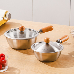 <span class=keywords><strong>Casserole</strong></span> à lait en acier inoxydable avec poignée en bois, résistante à la chaleur, compatible <span class=keywords><strong>induction</strong></span>, base antidérapante <span class=keywords><strong>pour</strong></span> la cuisson des nouilles, camping, cuisine - Product Image 4